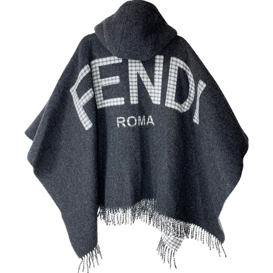Fendi Hooded Poncho Cape Cloak Fxx707 Gray Ladies