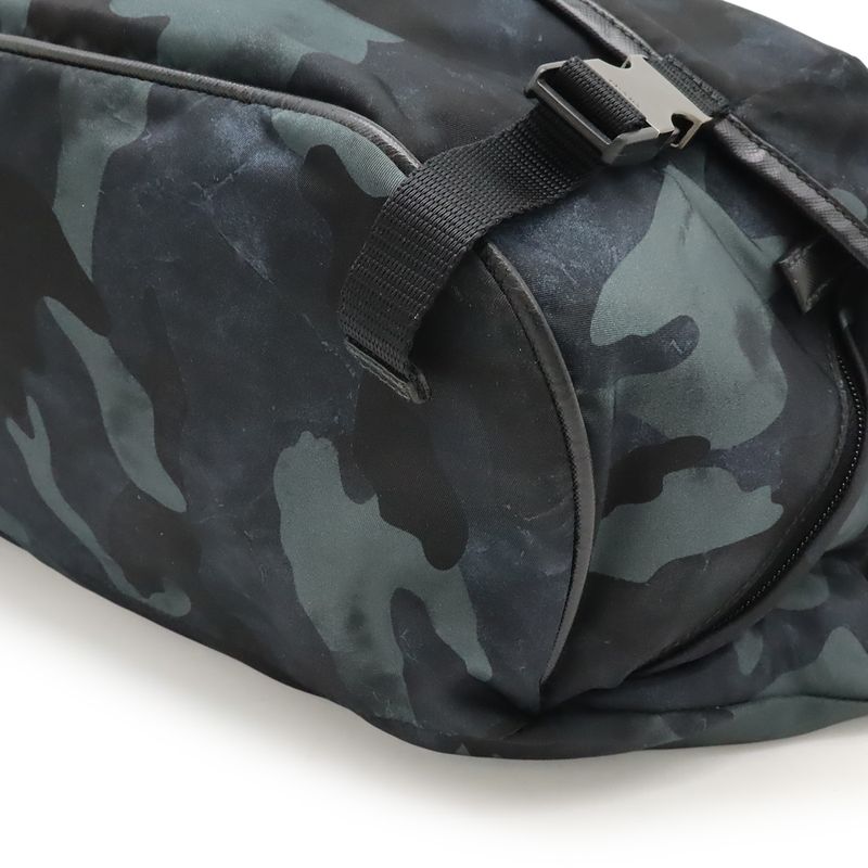 Prada Body Bag Shoulder Bag Messenger Bag Camouflage Nylon Leather Navy