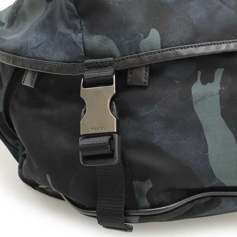 Prada Body Bag Shoulder Bag Messenger Bag Camouflage Nylon Leather Navy