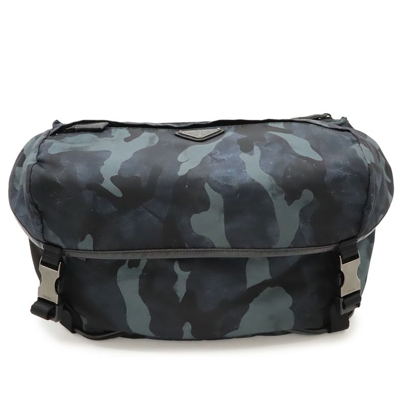 Prada Body Bag Shoulder Bag Messenger Bag Camouflage Nylon Leather Navy