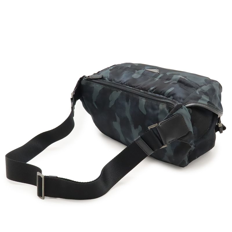 Prada Body Bag Shoulder Bag Messenger Bag Camouflage Nylon Leather Navy