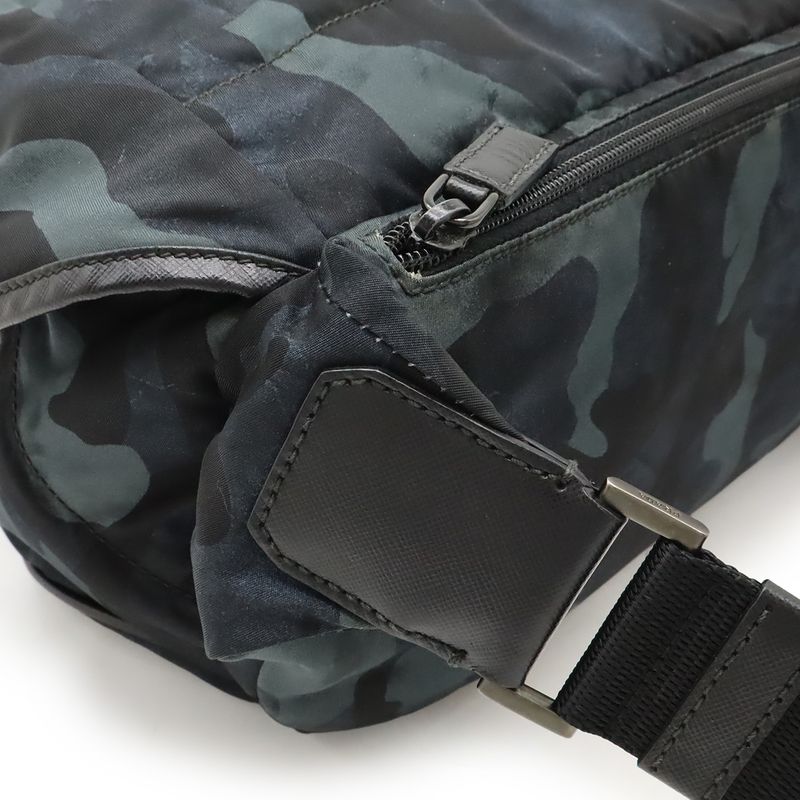 Prada Body Bag Shoulder Bag Messenger Bag Camouflage Nylon Leather Navy