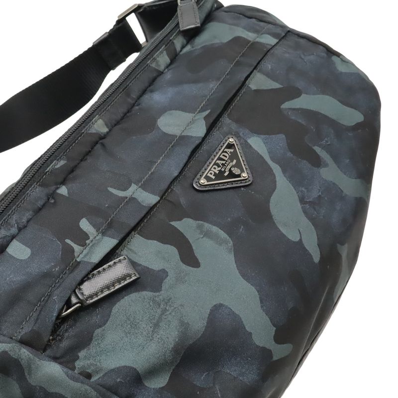 Prada Body Bag Shoulder Bag Messenger Bag Camouflage Nylon Leather Navy