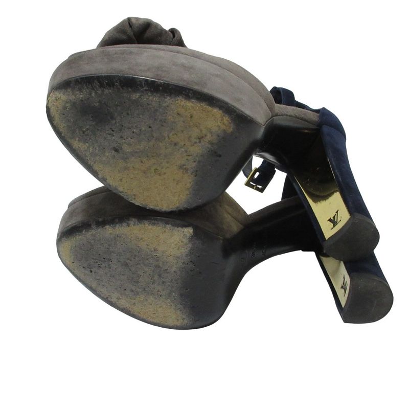 Good Loius Vuitton Louis Vuitton Suede Flower Motif Ankle Strap Sandals 36.5