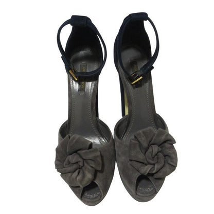 Good Loius Vuitton Louis Vuitton Suede Flower Motif Ankle Strap Sandals 36.5