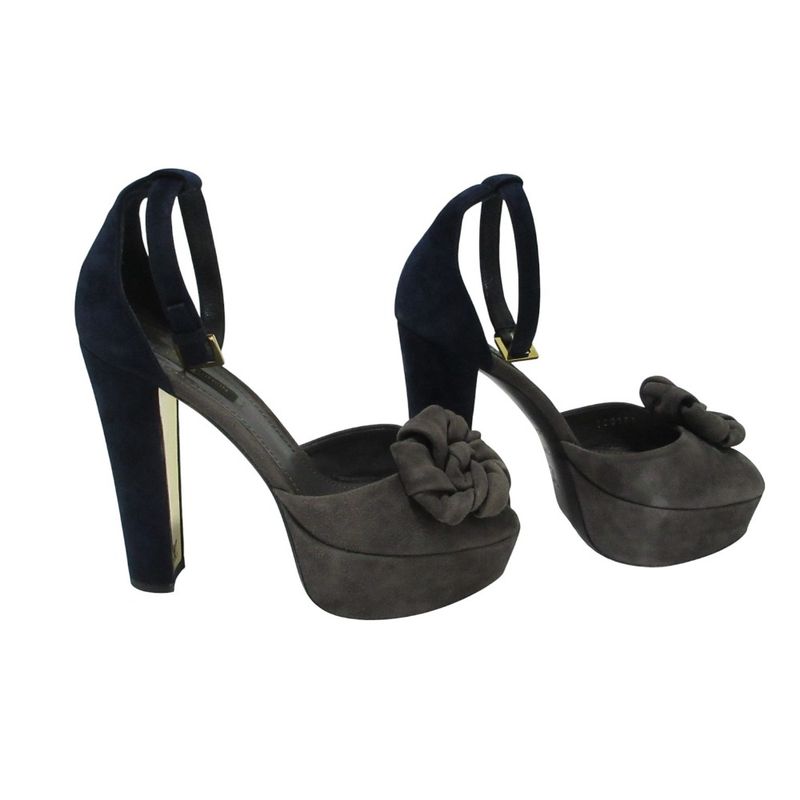 Good Loius Vuitton Louis Vuitton Suede Flower Motif Ankle Strap Sandals 36.5