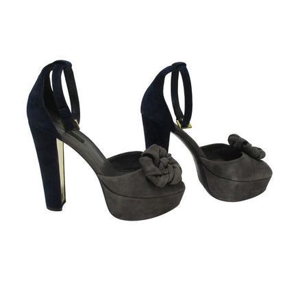 Good Loius Vuitton Louis Vuitton Suede Flower Motif Ankle Strap Sandals 36.5