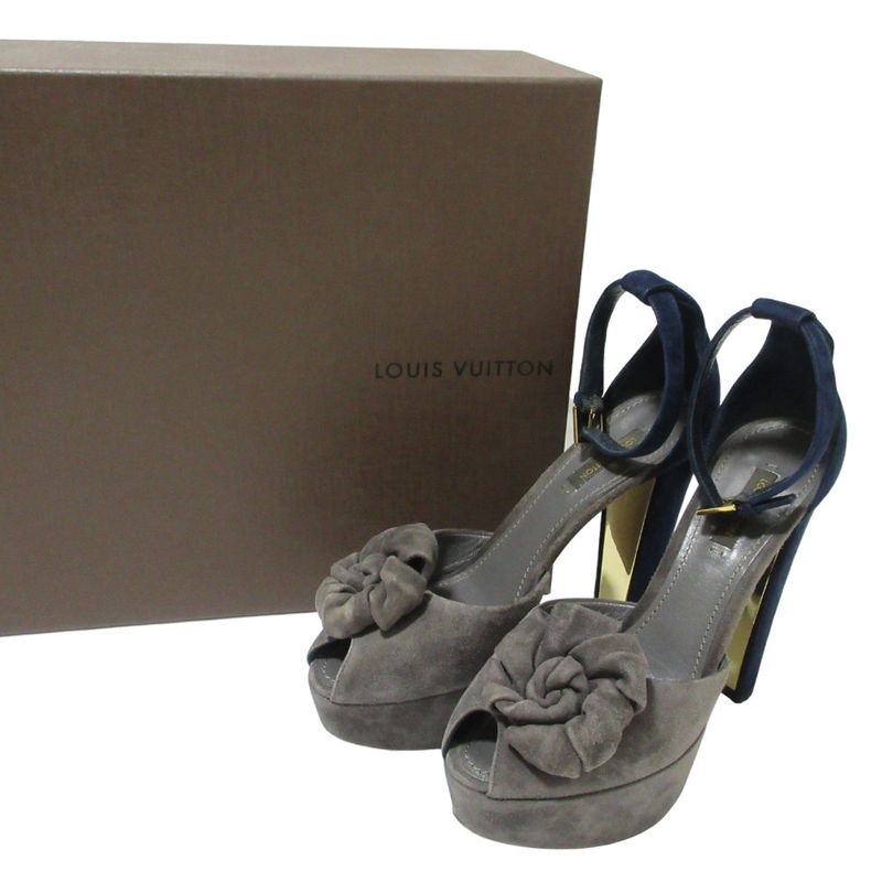 Good Loius Vuitton Louis Vuitton Suede Flower Motif Ankle Strap Sandals 36.5