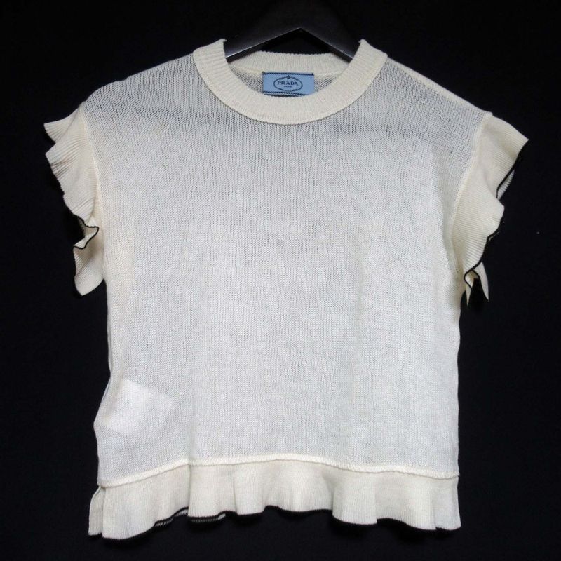 Good Prada Wool Cashmere Blend Ruffle Knit Sweater Size 36 Ivory Women Used