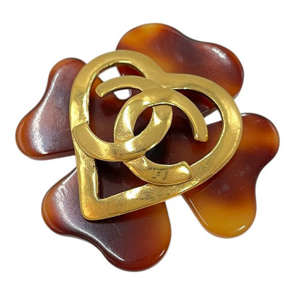 Chanel Brooch 95p Here Mark Clover Brooch Gold Ladies Vintage