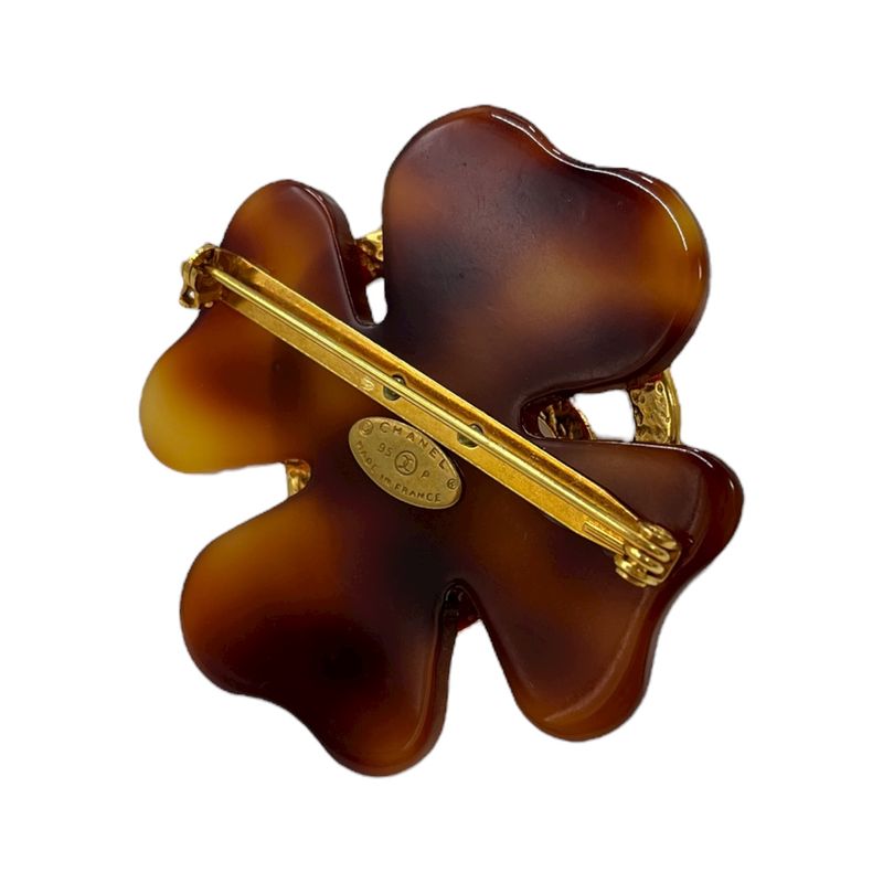 Chanel Brooch 95p Here Mark Clover Brooch Gold Ladies Vintage