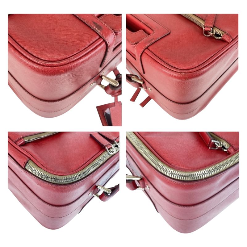 Prada Saffiano Triangle Logo Plate Red Silver Hardware Leather Vv030k Carrying