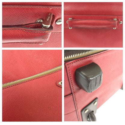Prada Saffiano Triangle Logo Plate Red Silver Hardware Leather Vv030k Carrying