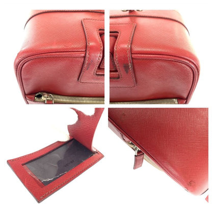 Prada Saffiano Triangle Logo Plate Red Silver Hardware Leather Vv030k Carrying