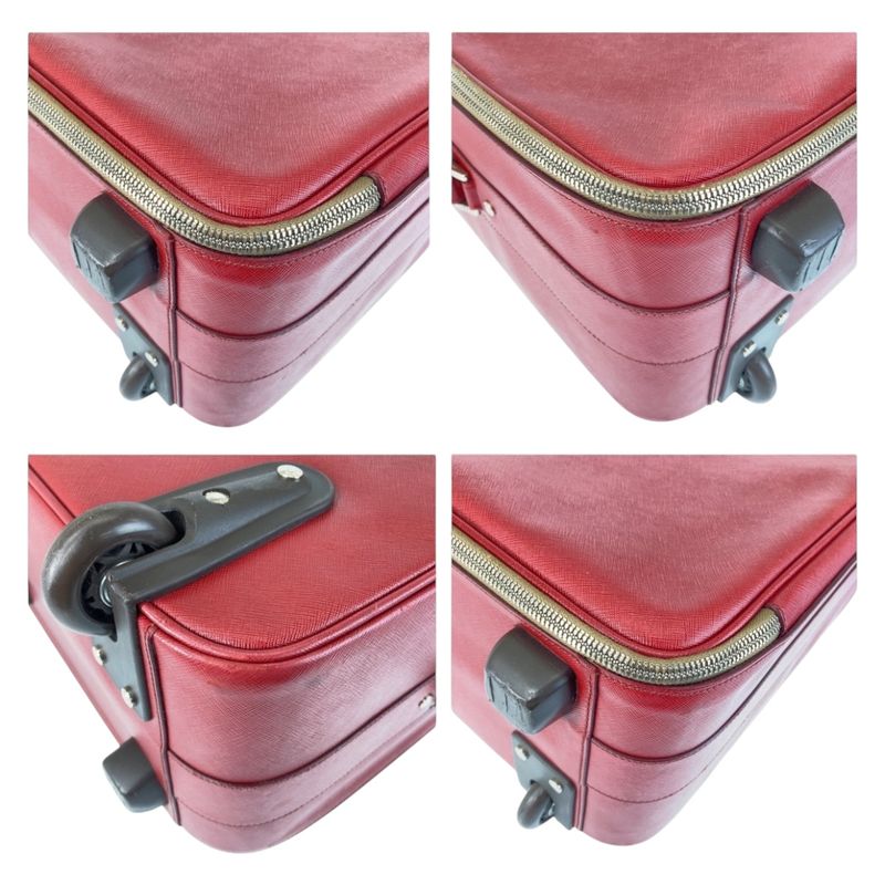 Prada Saffiano Triangle Logo Plate Red Silver Hardware Leather Vv030k Carrying