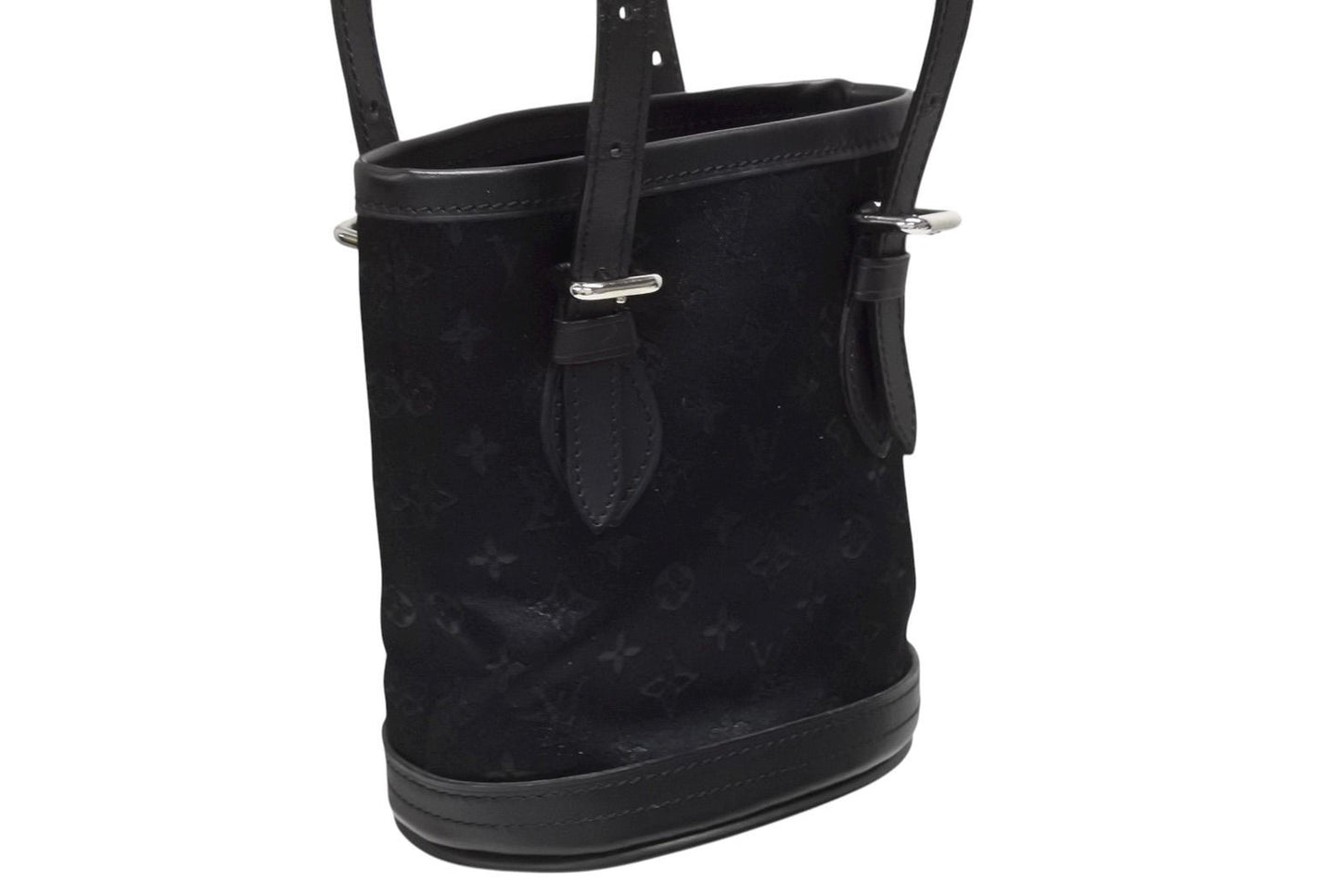 Louis Vuitton Monogram Satin Little Bucket Handbag Leather Black Silver — view 4