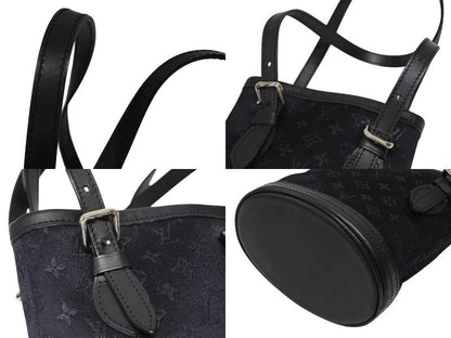 Louis Vuitton Monogram Satin Little Bucket Handbag Leather Black Silver — view 5