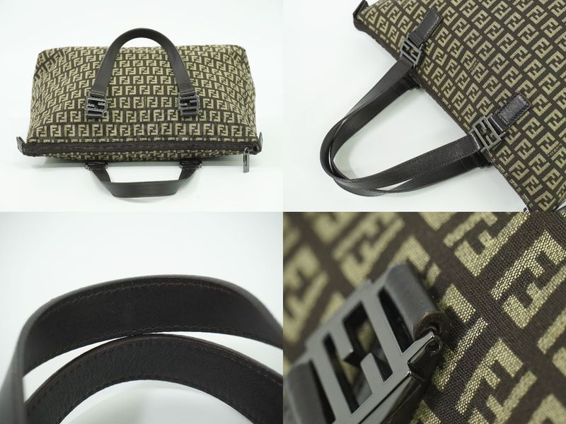 Authentic Fendi Zucchino Tote Handbag Canvas Brown 8bh138 Zucchino Bag Pre-owned