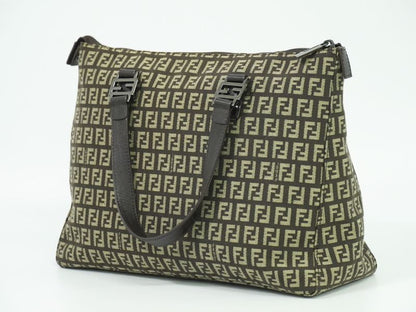 Authentic Fendi Zucchino Tote Handbag Canvas Brown 8bh138 Zucchino Bag Pre-owned