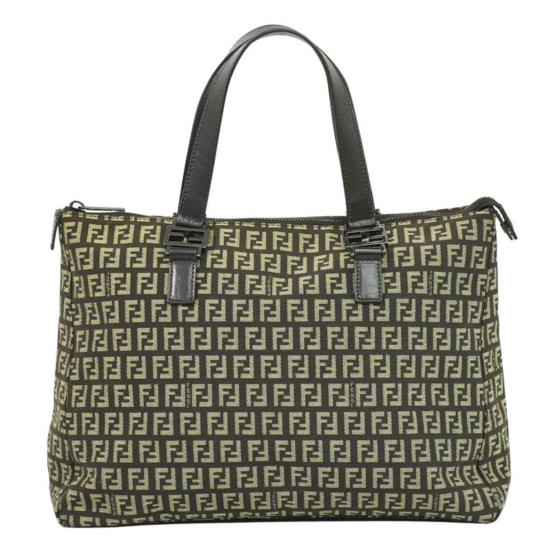 Authentic Fendi Zucchino Tote Handbag Canvas Brown 8bh138 Zucchino Bag Pre-owned