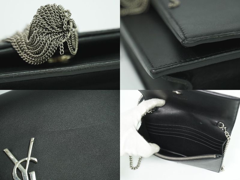 Authentic Saint Laurent Kate Tassel Chain Shoulder Wallet Pochette Leather