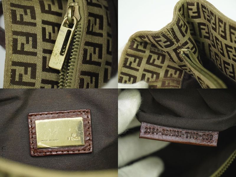 Authentic Fendi Zucchino Tote Handbag Canvas Beige Brown 8bh131 Zucchino Bag