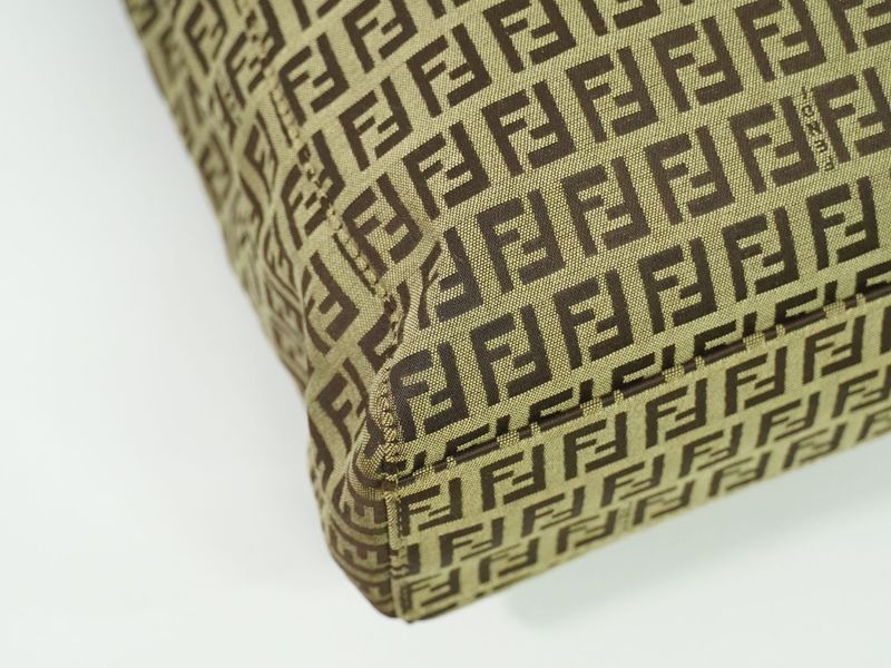 Authentic Fendi Zucchino Tote Handbag Canvas Beige Brown 8bh131 Zucchino Bag