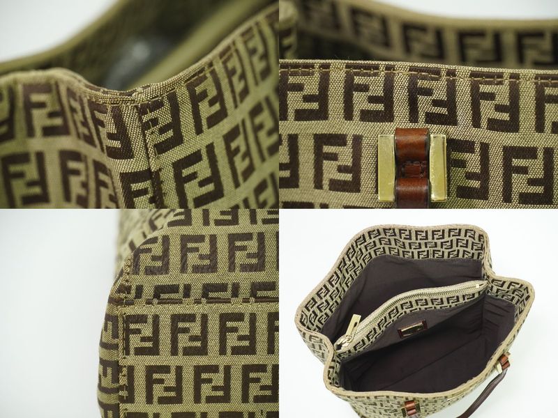 Authentic Fendi Zucchino Tote Handbag Canvas Beige Brown 8bh131 Zucchino Bag