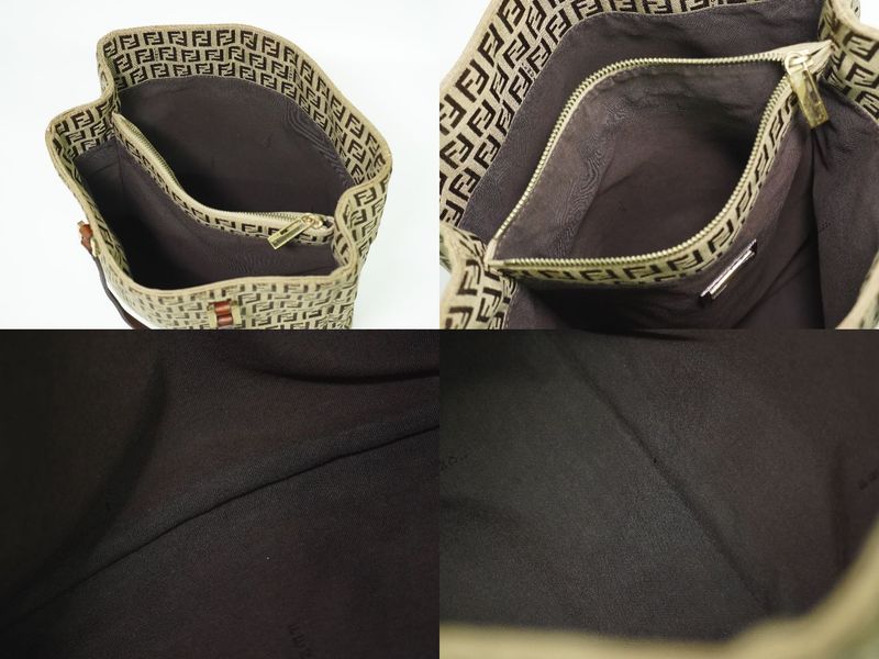 Authentic Fendi Zucchino Tote Handbag Canvas Beige Brown 8bh131 Zucchino Bag