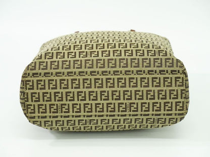 Authentic Fendi Zucchino Tote Handbag Canvas Beige Brown 8bh131 Zucchino Bag