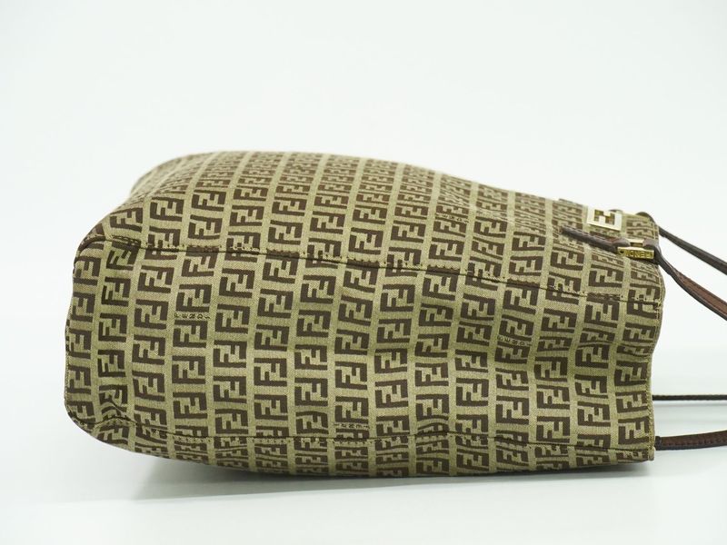 Authentic Fendi Zucchino Tote Handbag Canvas Beige Brown 8bh131 Zucchino Bag