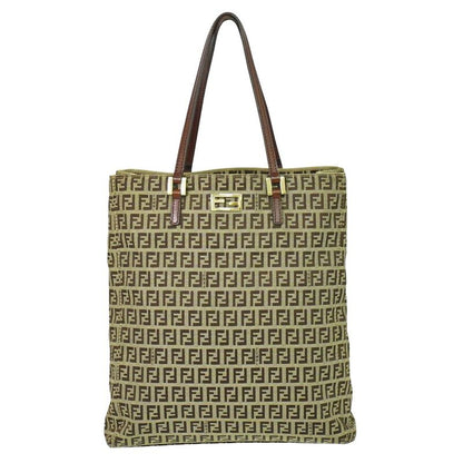 Authentic Fendi Zucchino Tote Handbag Canvas Beige Brown 8bh131 Zucchino Bag