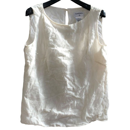 3484 Chanel Pearl Logo P73119v31444 Lined Silk Sleeveless Top Preowned Size 36