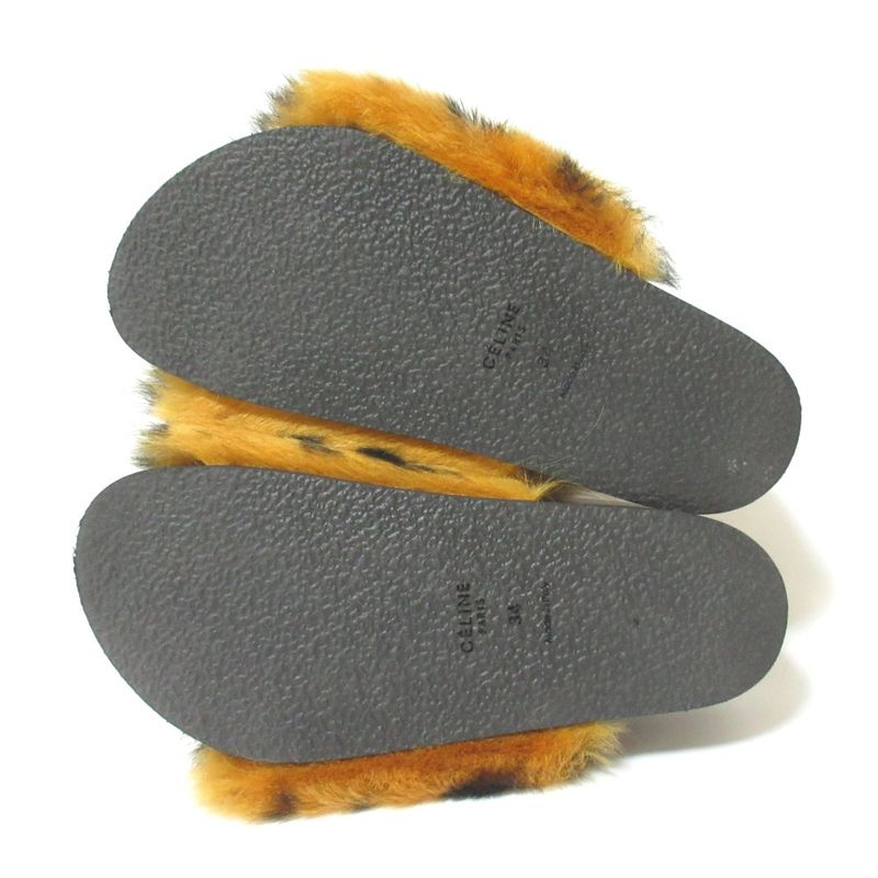 Celine Phoebe Period Platform Fur Sandals 34 Approx 21cm (8.27in) Brown X Black