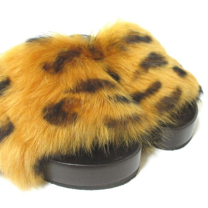 Celine Phoebe Period Platform Fur Sandals 34 Approx 21cm (8.27in) Brown X Black