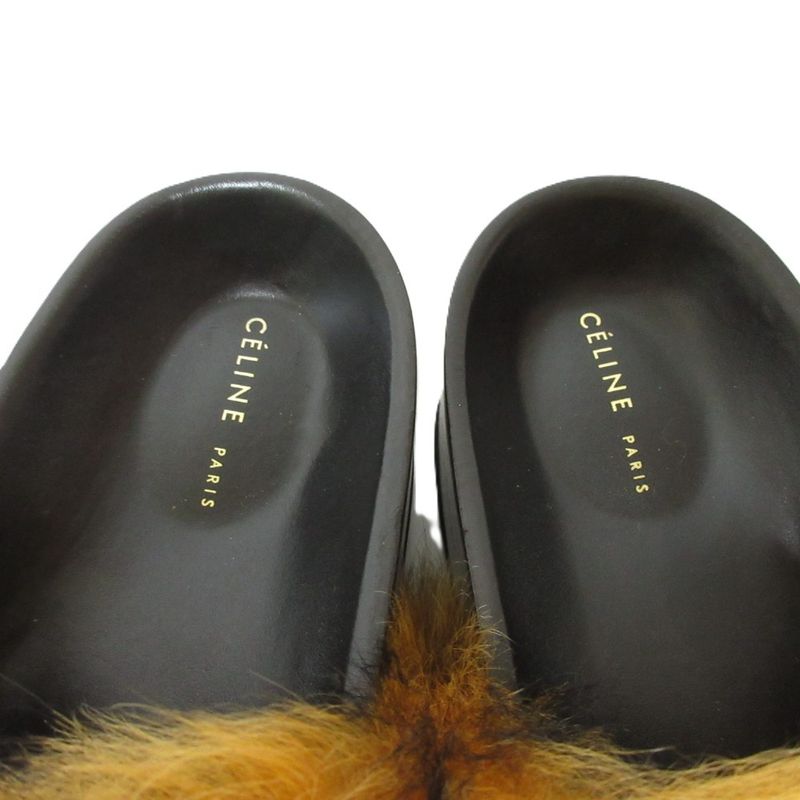 Celine Phoebe Period Platform Fur Sandals 34 Approx 21cm (8.27in) Brown X Black