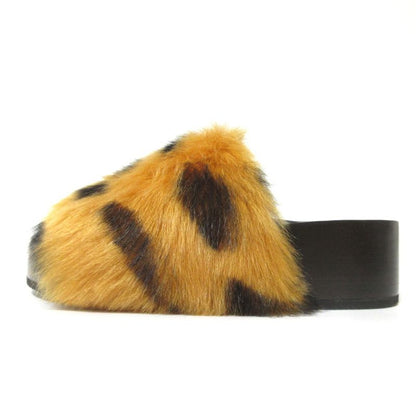 Celine Phoebe Period Platform Fur Sandals 34 Approx 21cm (8.27in) Brown X Black