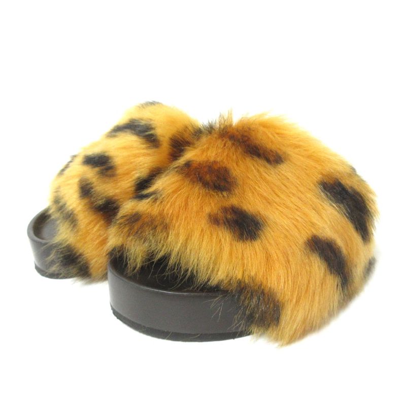 Celine Phoebe Period Platform Fur Sandals 34 Approx 21cm (8.27in) Brown X Black