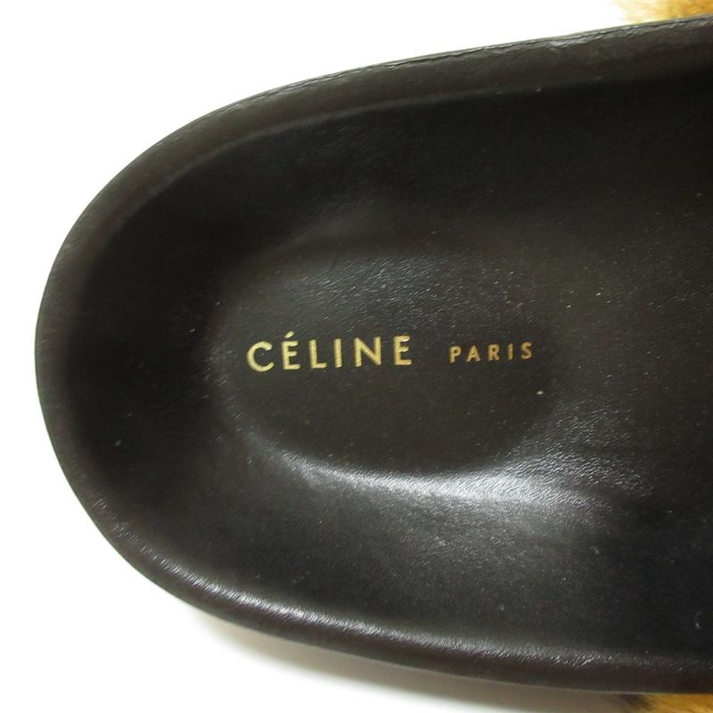 Celine Phoebe Period Platform Fur Sandals 34 Approx 21cm (8.27in) Brown X Black