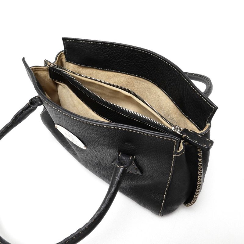 Fendi Selleria Handbag FF Double F Star Ring Silver 925 Logo Plate Leather