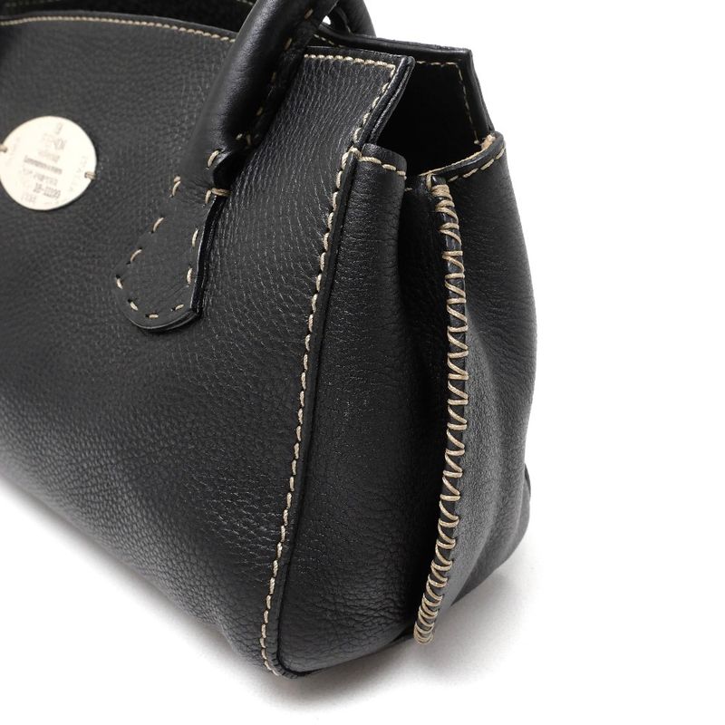 Fendi Selleria Handbag FF Double F Star Ring Silver 925 Logo Plate Leather