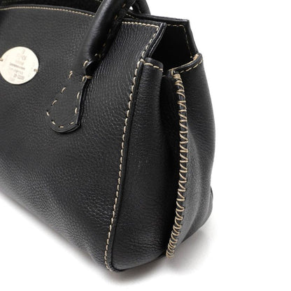 Fendi Selleria Handbag FF Double F Star Ring Silver 925 Logo Plate Leather