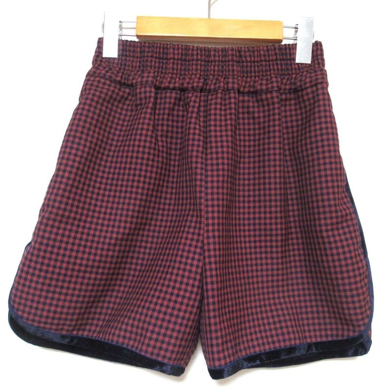 Fendi 2020 Model Gingham Checkered Velour Piping Easy Waist Shorts I36 Bordeaux