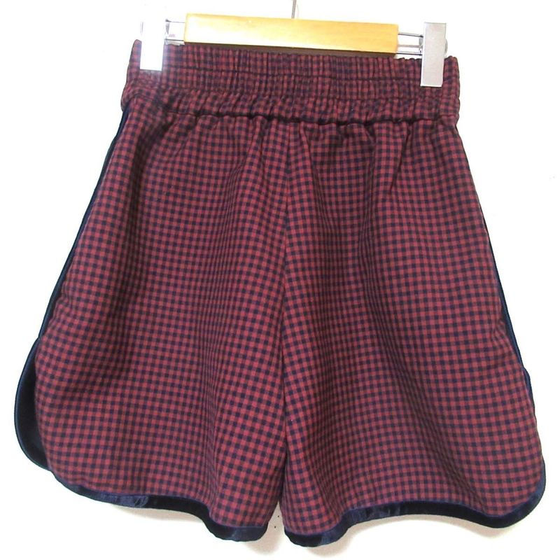 Fendi 2020 Model Gingham Checkered Velour Piping Easy Waist Shorts I36 Bordeaux
