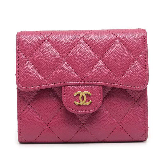 Chanel Compact Wallet In Purple Caviar Skin
