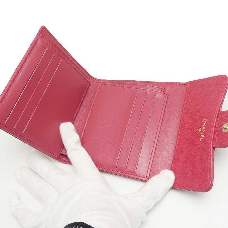 Chanel Compact Wallet In Purple Caviar Skin