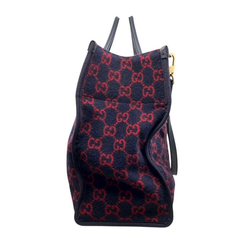 Gucci Tote Bag Shoulder Bag GG Wool 598169 GG Pattern Leather Navy Red Black
