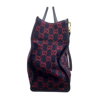 Gucci Tote Bag Shoulder Bag GG Wool 598169 GG Pattern Leather Navy Red Black