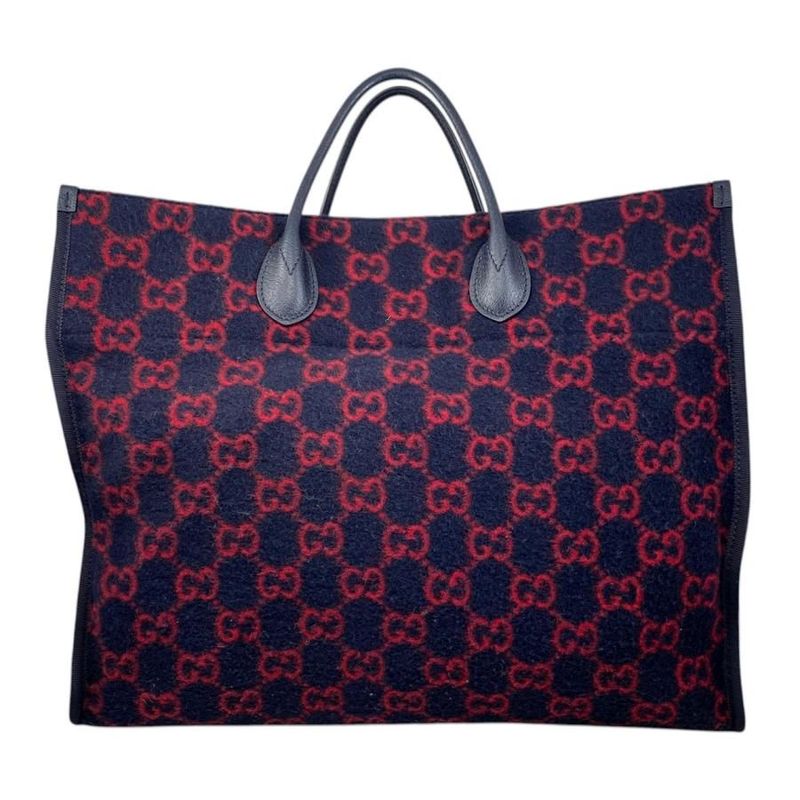 Gucci Tote Bag Shoulder Bag GG Wool 598169 GG Pattern Leather Navy Red Black