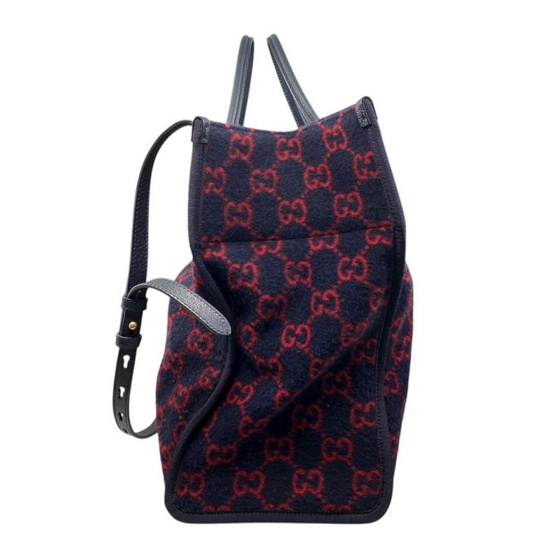 Gucci Tote Bag Shoulder Bag GG Wool 598169 GG Pattern Leather Navy Red Black
